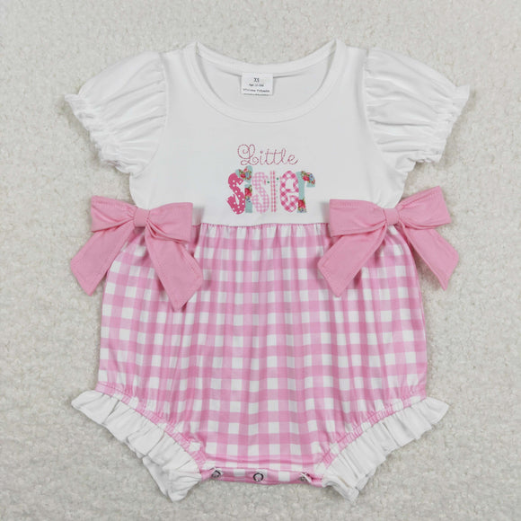 Little Sister Pink Plaid Girls Summer Romper