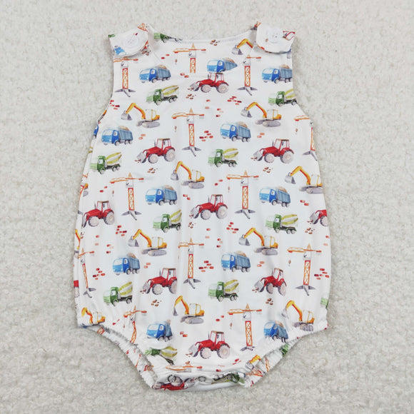 Construction Truck White Boys Summer Romper