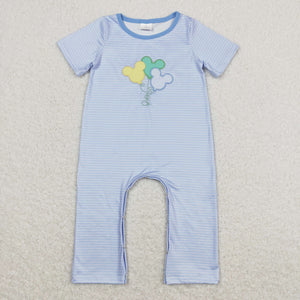 Cartoon Balloon Stripe Blue Boys Summer Romper