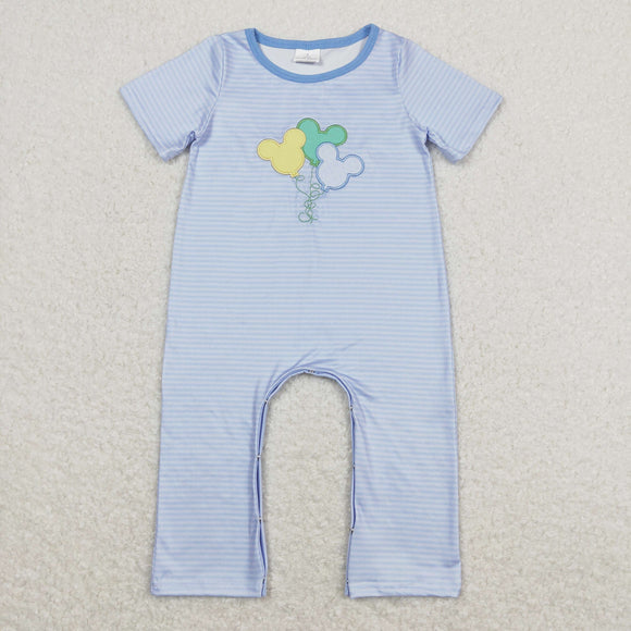 Cartoon Balloon Stripe Blue Boys Summer Romper