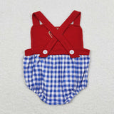 Baseball Blue Plaid Red Boys Summer Romper