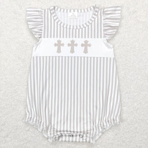 Cross Stripe Girls Easter Romper