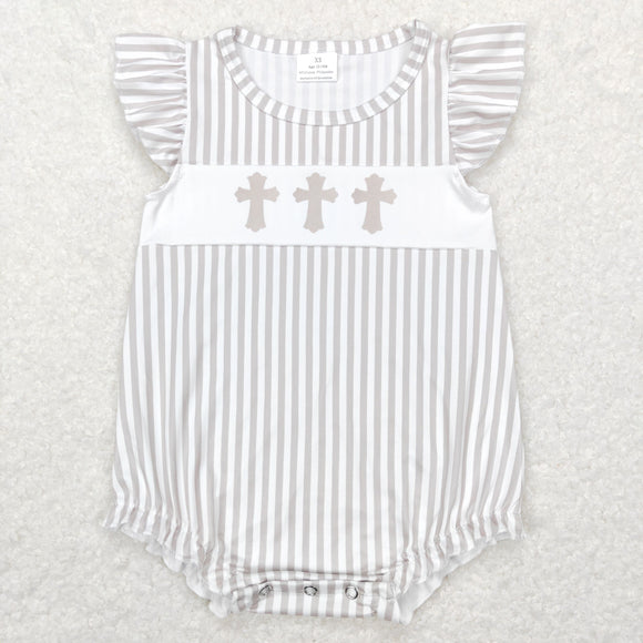 Cross Stripe Girls Easter Romper