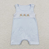 Bunny Grass Plaid Blue Boys Easter Romper