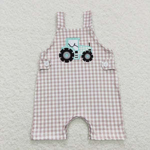 Tractor Plaid Boys Summer Romper