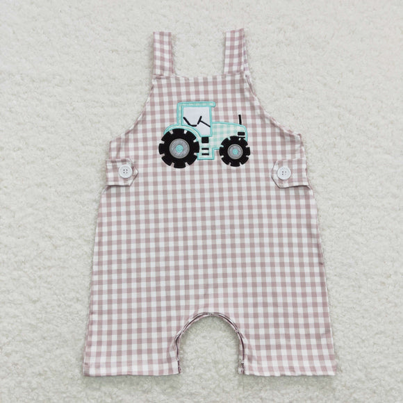 Tractor Plaid Boys Summer Romper