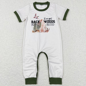 Backwoods Dog Stripe Green Boys Summer Romper