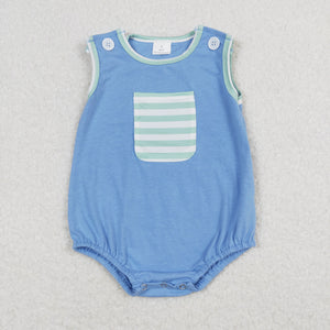 Stripe Pocket Blue Boys Summer Romper