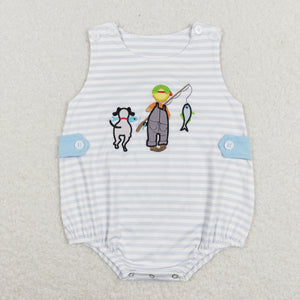 Fishing Stripe Blue Boys Summer Romper