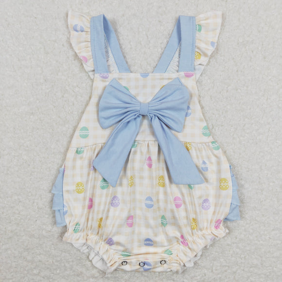 Eggs Yellow Plaid Blue Bow Girls Easter Romper