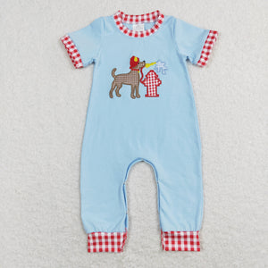 Fire Fighting Dog Blue Boys Summer Romper