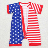 Stars Red Stripe Blue Boys 4th of July Romper