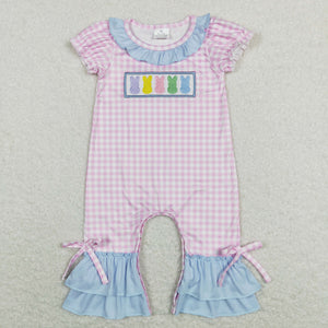 Colorful Bunny Pink Plaid Girls Easter Romper