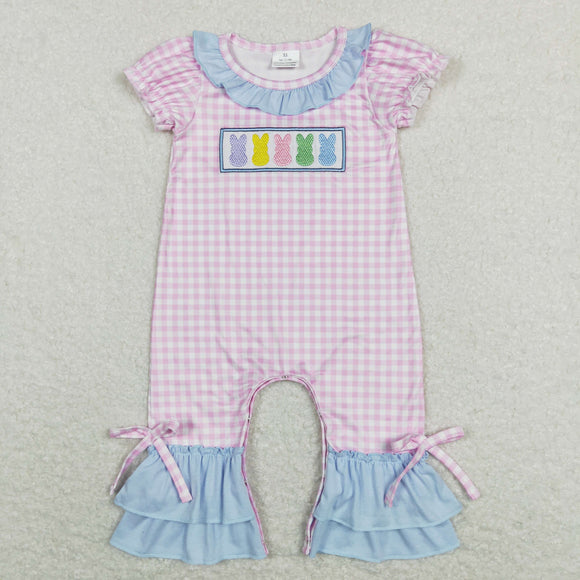 Colorful Bunny Pink Plaid Girls Easter Romper