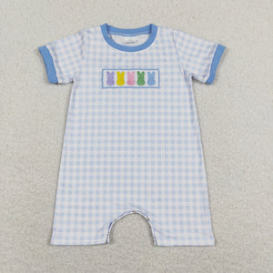 Colorful Bunny Blue Plaid Boys Easter Romper