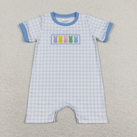 Colorful Bunny Blue Plaid Boys Easter Romper