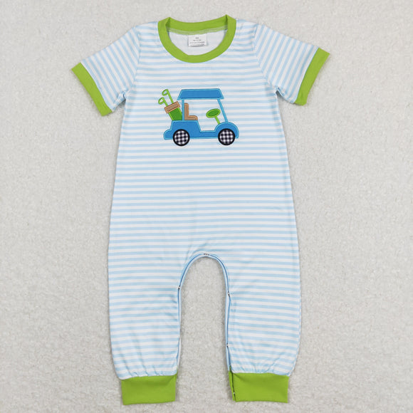 Golf Tour Car Stripe Green Boys Summer Romper