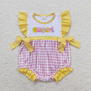 Beach Ball Castle Pink Plaid Yellow Girls Summer Romper
