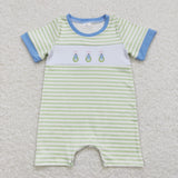 Bunny Eggs Green Stripe Boys Easter Romper