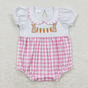 Bunny Carrots Plaid Girls Easter Romper