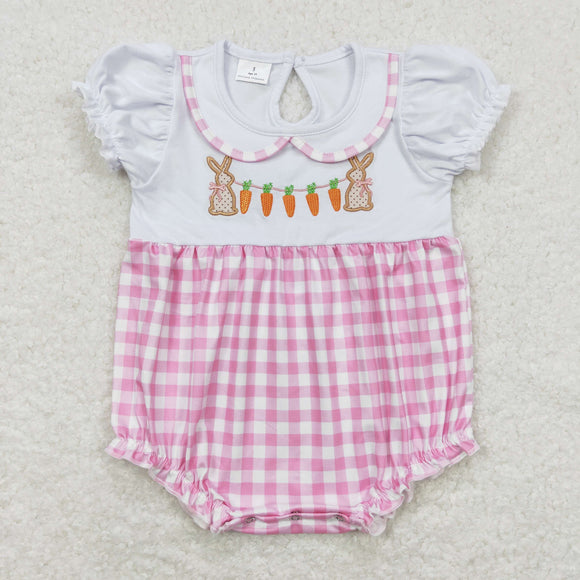 Bunny Carrots Plaid Girls Easter Romper