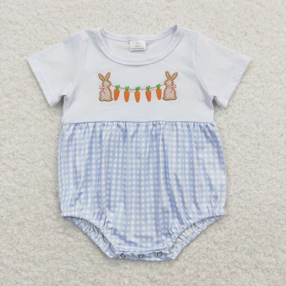 Bunny Carrots Plaid Boys Easter Romper