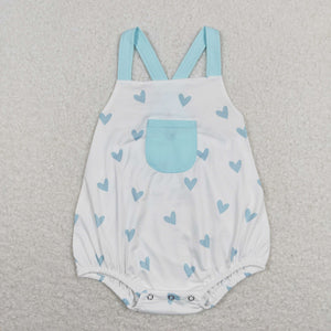 Heart Blue White Boys Valentines Romper