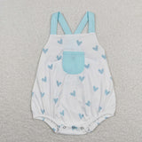 Heart Blue White Boys Valentines Romper