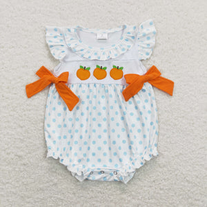 Orange Bows Polka Dots Girls Summer Romper