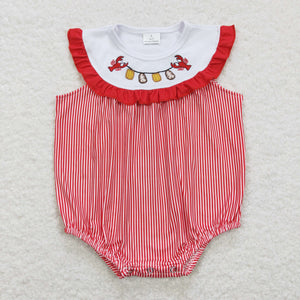 Corn Crawfish Stripe Red Ruffles Girls Summer Romper
