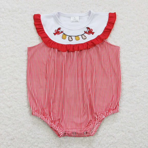 Corn Crawfish Stripe Red Ruffles Girls Summer Romper