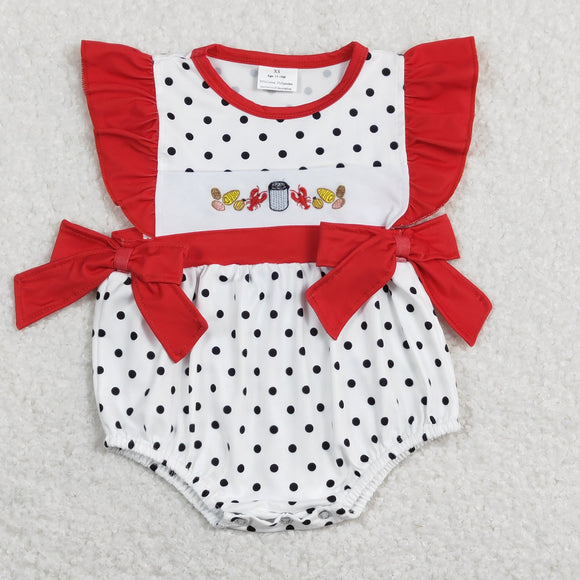 Corn Crawfish Polka Dots Red Girls Summer Romper