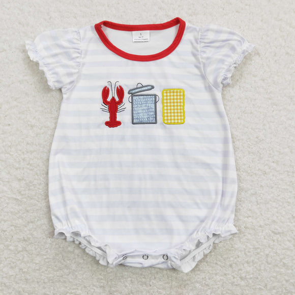 Corn Crawfish Stripe Red Girls Summer Romper