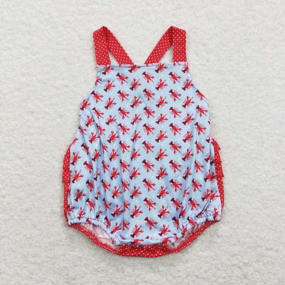 Crawfish Red Blue Girls Summer Romper