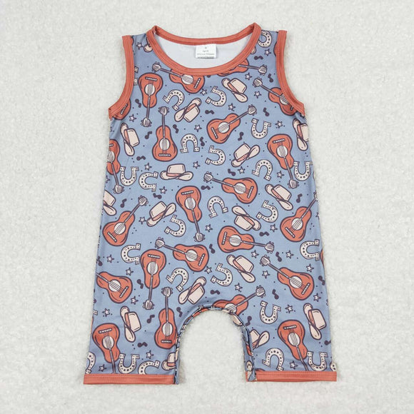 Guitar Blue Orange Boys Summer Romper