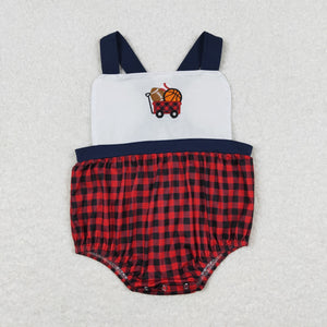 Baseball Football Red Plaid Navy Boys Summer Romper