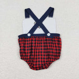 Baseball Football Red Plaid Navy Boys Summer Romper