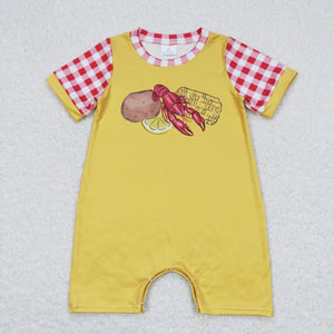 Corn Crawfish Plaid Yellow Boys Summer Romper