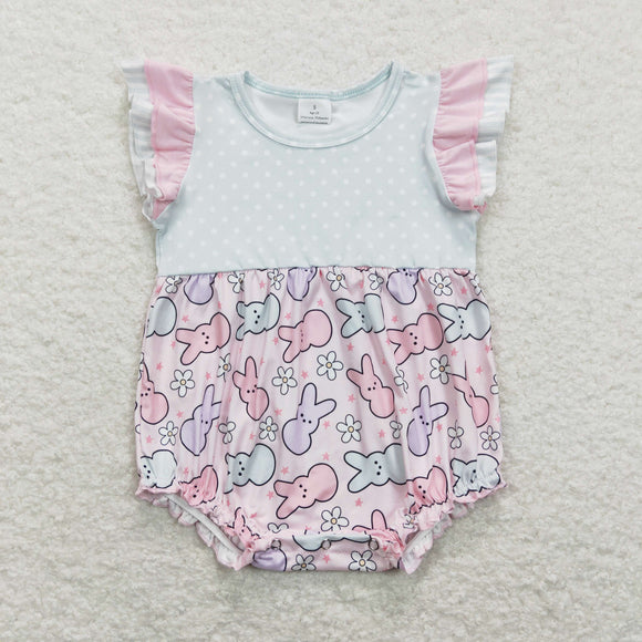 Bunny Floral Stars Pink Girls Easter Romper