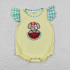 Watermelon Dog Yellow Girls Summer Romper