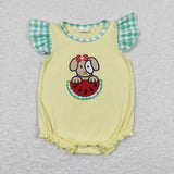 Watermelon Dog Yellow Girls Summer Romper