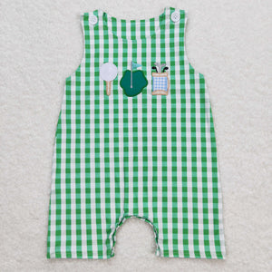 Golf Green Plaid Boys Summer Romper