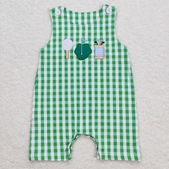 Golf Green Plaid Boys Summer Romper