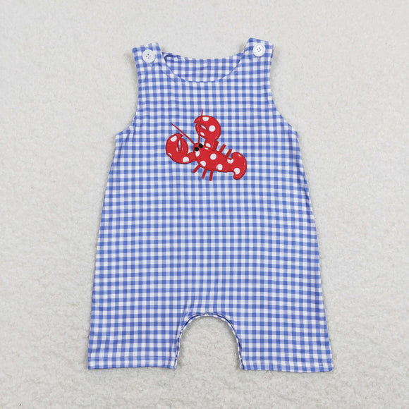 Crawfish Blue Plaid Boys Summer Romper