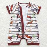 Horses Stripe Brown Boys Summer Romper