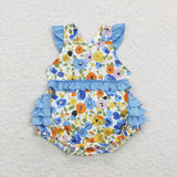 Floral Blue Ruffles Girls Summer Romper