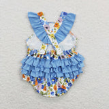 Floral Blue Ruffles Girls Summer Romper