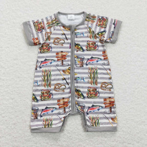 Fishing Stripe Gray Boys Summer Romper