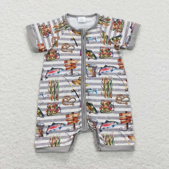 Fishing Stripe Gray Boys Summer Romper