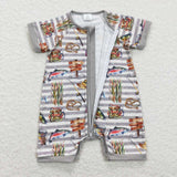 Fishing Stripe Gray Boys Summer Romper